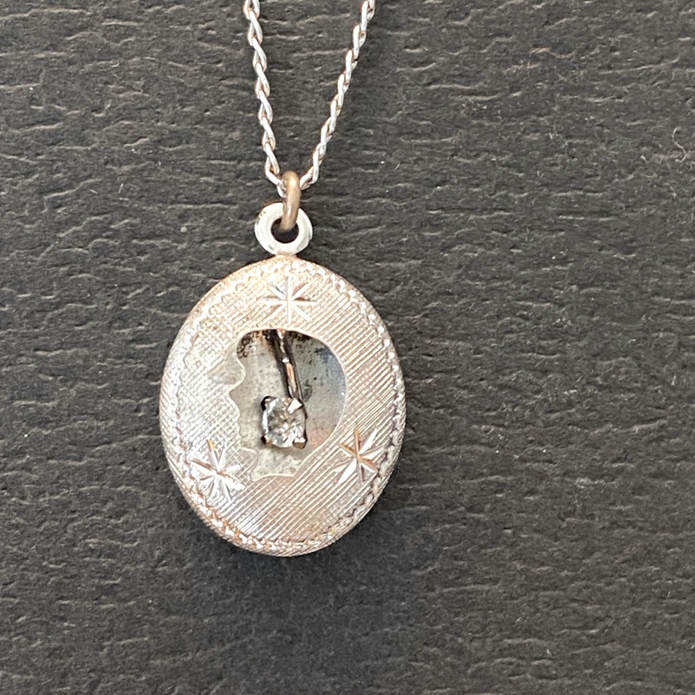 Unique Vintage/Antique Sterling Quartz Boy Cutout Necklace